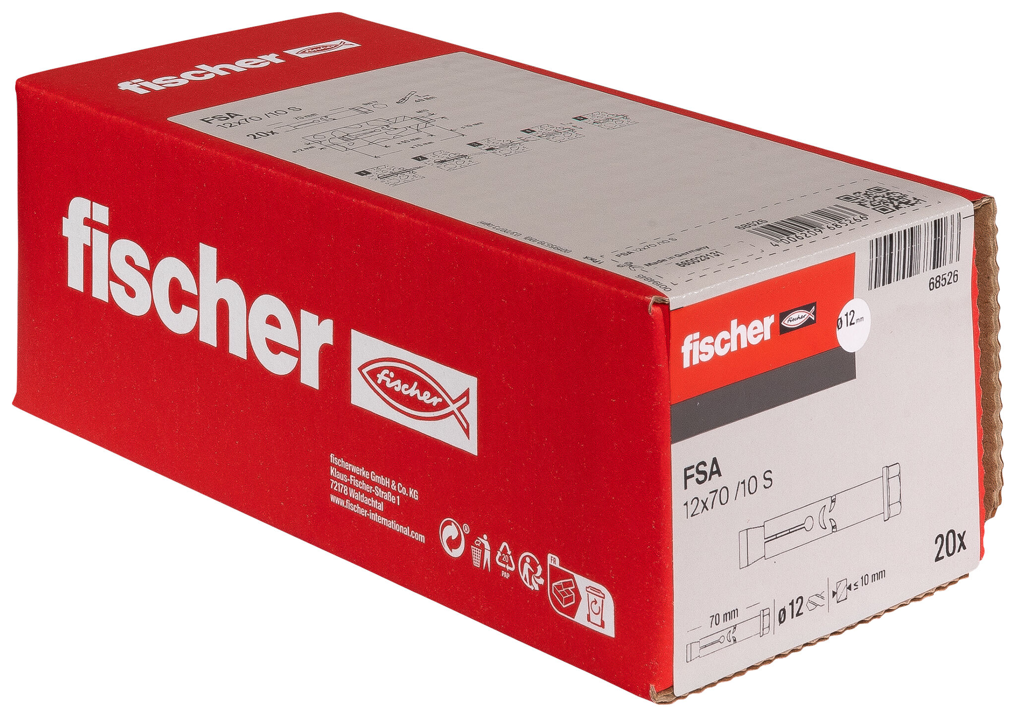 fischer Sleeve anchor FSA 12 x 70/10 S electro zinc plated